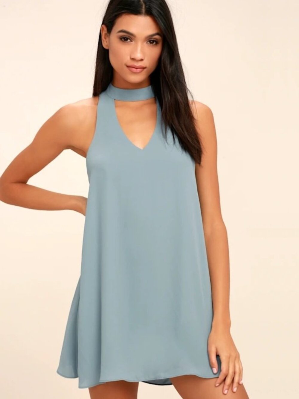 2/$30 Lulus Groove Thing Slate Blue Swing Dress Small #A2994